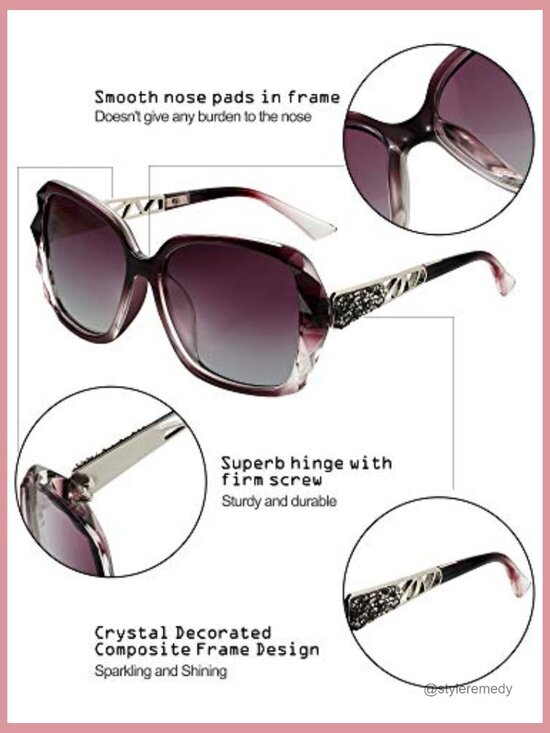 Oversized Composite Frame Sunglasses with Rhinestones, Polarized Lens main image 4